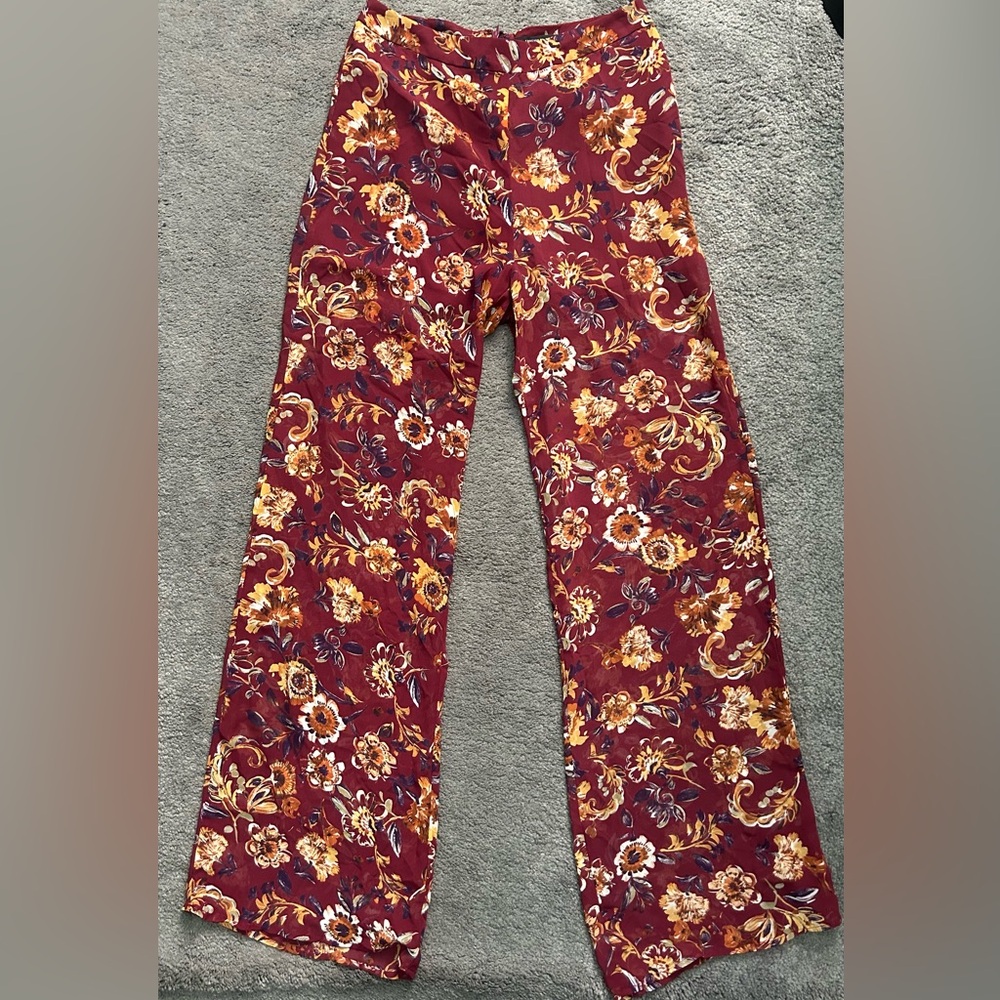 Forever 21 Burgundy Floral High Waisted Pants